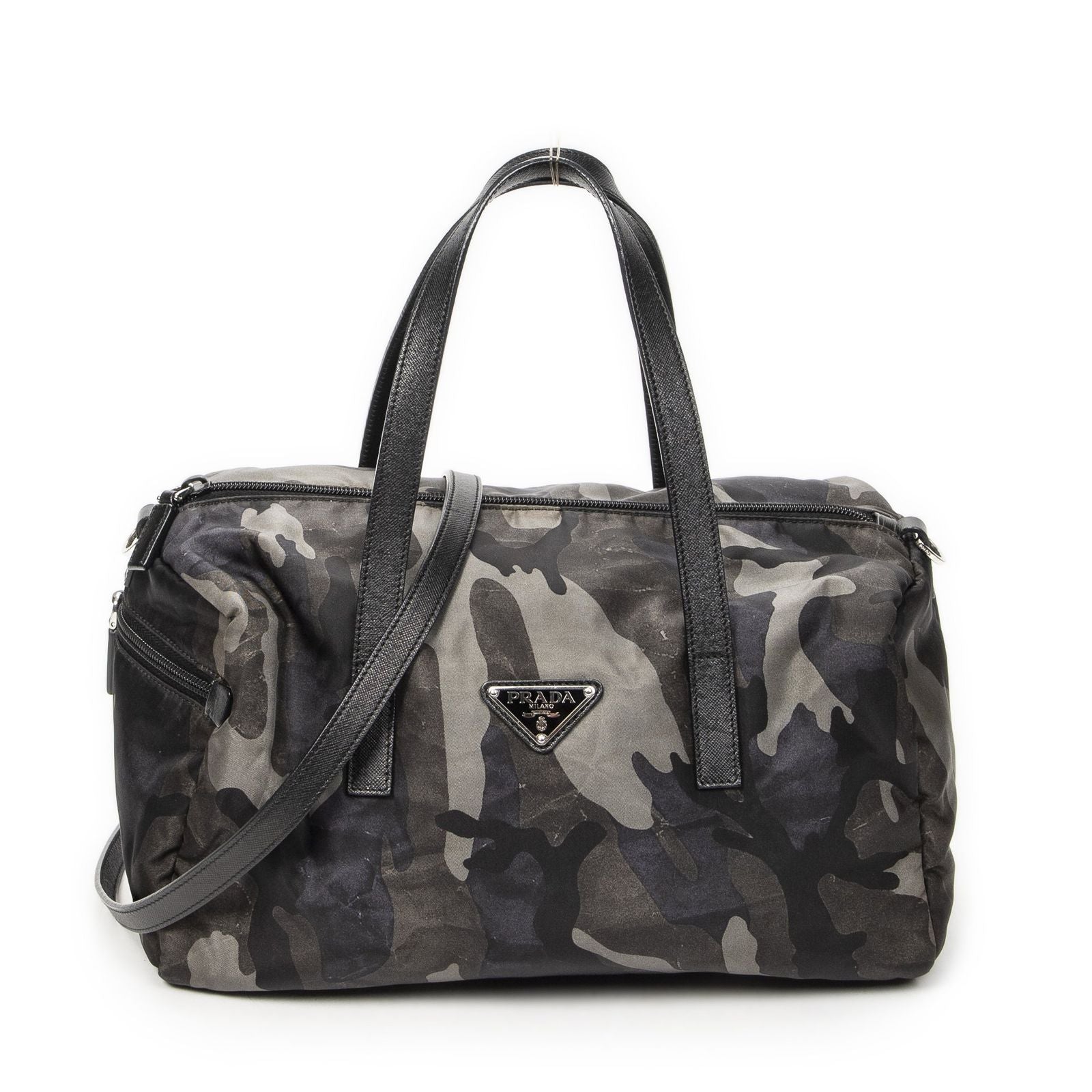 Prada Convertible Camouflage Boston Bag Green Black Nylon