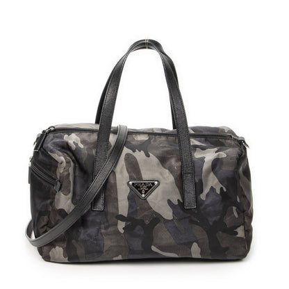Prada Convertible Camouflage Boston Bag Green Black Nylon