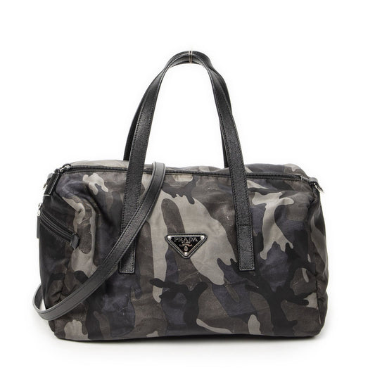 Prada Convertible Camouflage Boston Bag Green Black Nylon