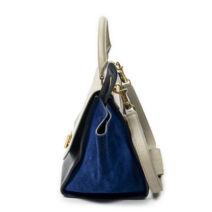Celine Small Tricolor Trapeze Black Beige Royal Blue Calfskin Leather Messenger — view 3
