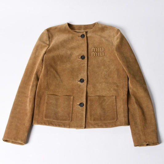 Miu Miu Natural Suede Jacket Leather Khaki 36