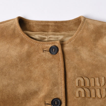 Miu Miu Natural Suede Jacket Leather Khaki 36 — view 3