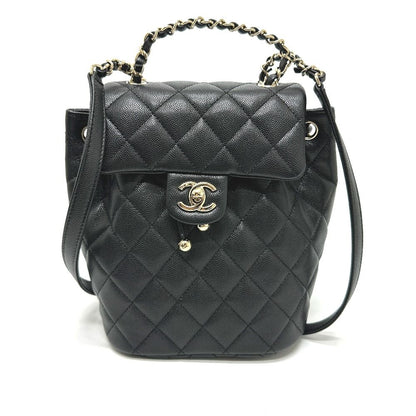 Chanel Backpack Quilted CC Logo Caviar Leather Black