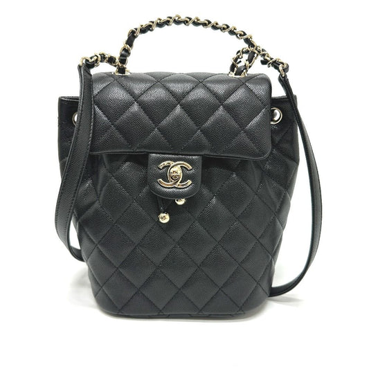 Chanel Backpack Quilted CC Logo Caviar Leather Black