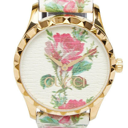 Gucci Timeless Flower Watch 126.4 Gold Multicolor Stainless Steel Leather