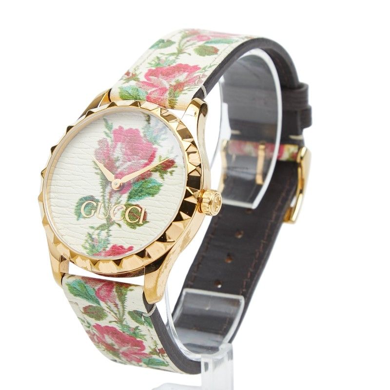 Gucci Timeless Flower Watch 126.4 Gold Multicolor Stainless Steel Leather — view 2