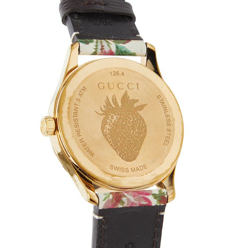 Gucci Timeless Flower Watch 126.4 Gold Multicolor Stainless Steel Leather — view 4