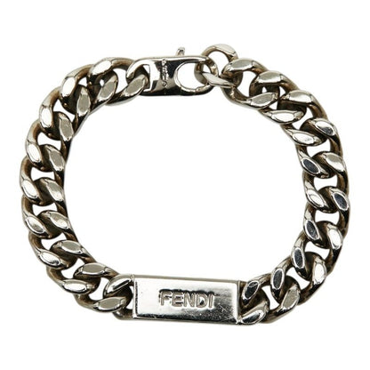 Fendi Logo Plate Chain Bracelet L Silver Metal