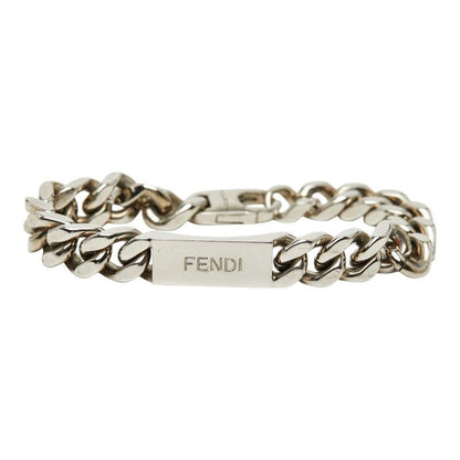 Fendi Logo Plate Chain Bracelet L Silver Metal — view 3