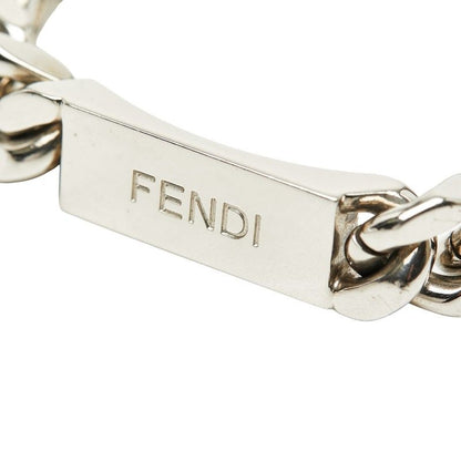 Fendi Logo Plate Chain Bracelet L Silver Metal — view 4