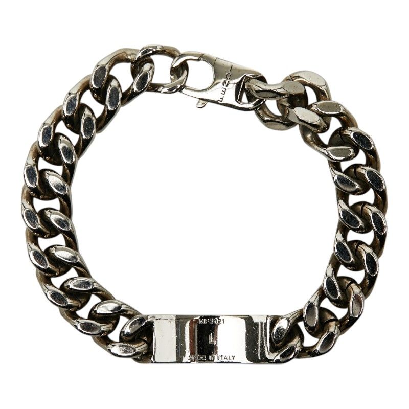 Fendi Logo Plate Chain Bracelet L Silver Metal — view 2