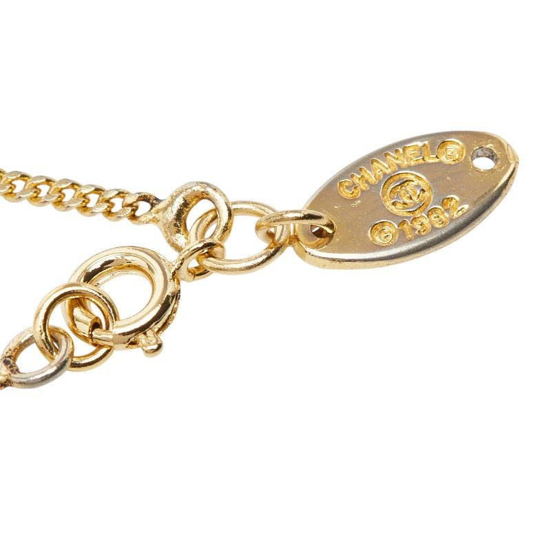 Chanel CC Logo Vintage Chain Pendant Necklace Gold Plated Line Stone — view 6