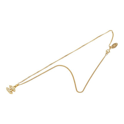 Chanel CC Logo Vintage Chain Pendant Necklace Gold Plated Line Stone — view 4