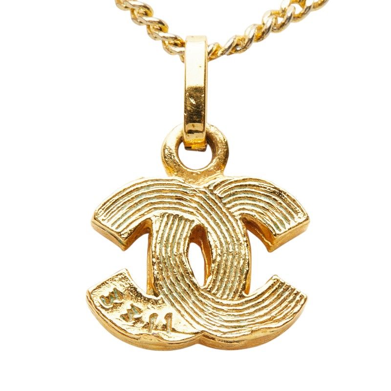 Chanel CC Logo Vintage Chain Pendant Necklace Gold Plated Line Stone — view 3
