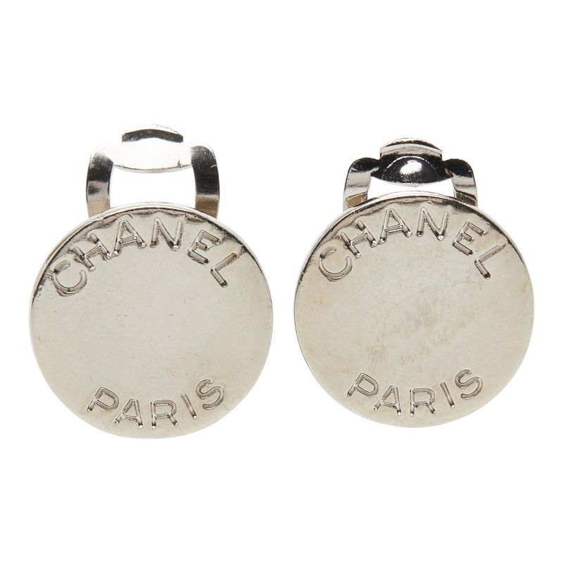 Chanel Logo Earrings Silver Metal — view 2