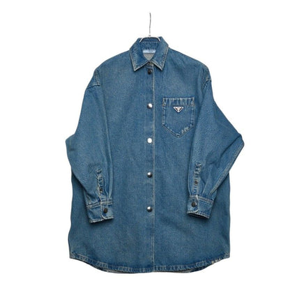 Prada Triangle Logo Denim Shirt 36 Blue Cotton