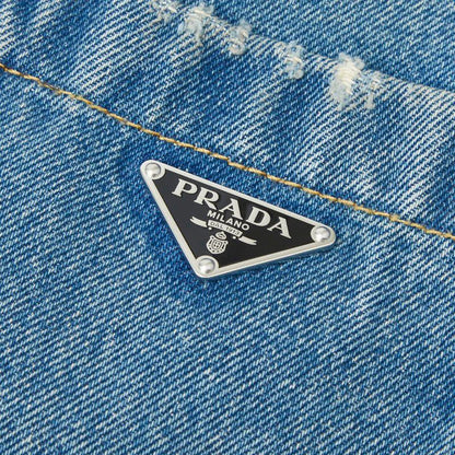 Prada Triangle Logo Denim Shirt 36 Blue Cotton — view 4