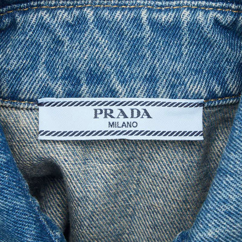 Prada Triangle Logo Denim Shirt 36 Blue Cotton — view 3