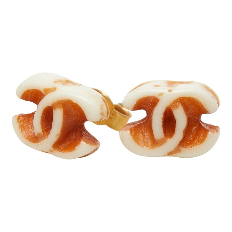 Chanel CC Logo Earrings Beige Plastic