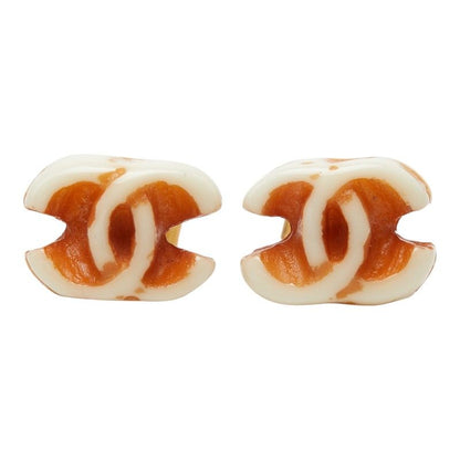 Chanel CC Logo Earrings Beige Plastic — view 2