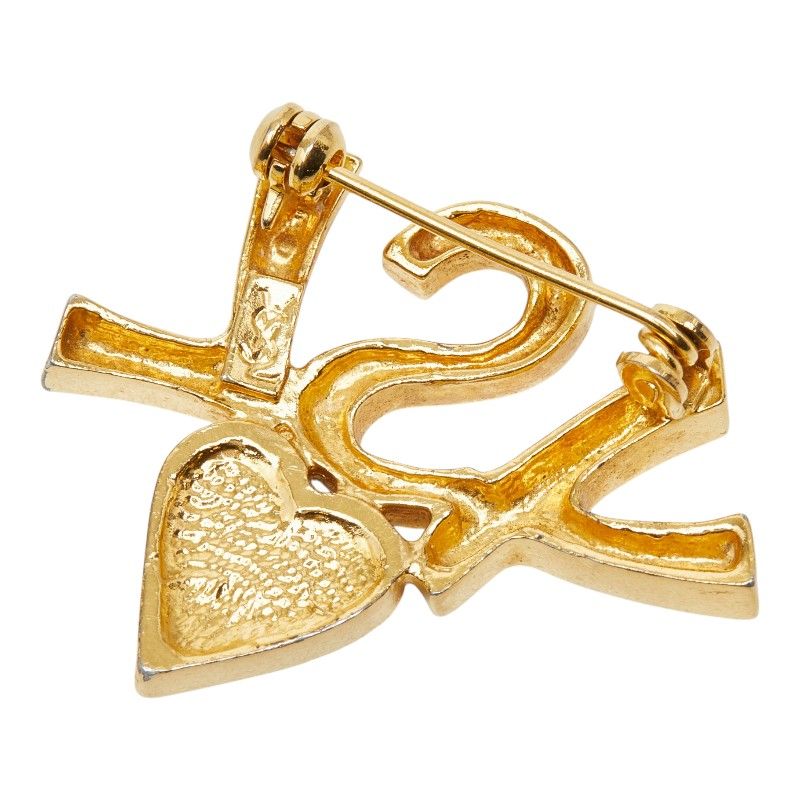 Saint Laurent Logo Heart Brooch Gold Line Stone Plated — view 2