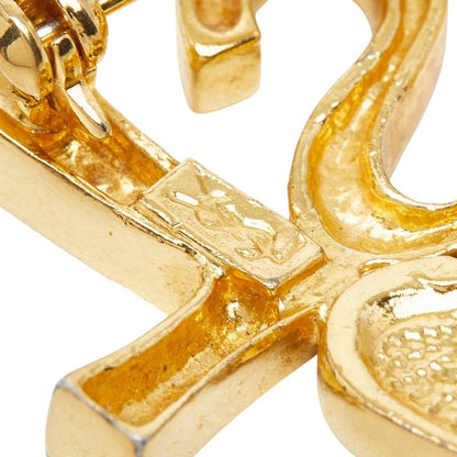 Saint Laurent Logo Heart Brooch Gold Line Stone Plated — view 3