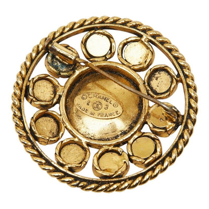 Chanel Brooch Gold Green Line Stone Plated — view 2