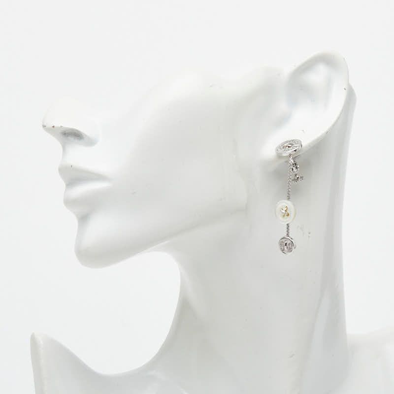 Dior CD Logo Button Motif Earrings Silver Plastic Plated — view 4