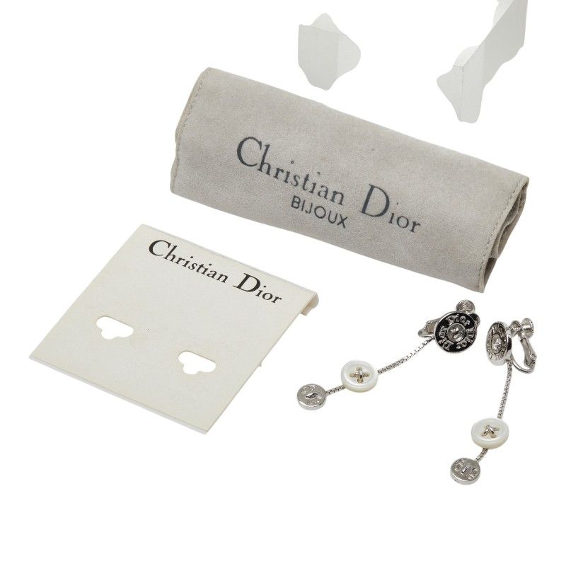 Dior CD Logo Button Motif Earrings Silver Plastic Plated — view 5