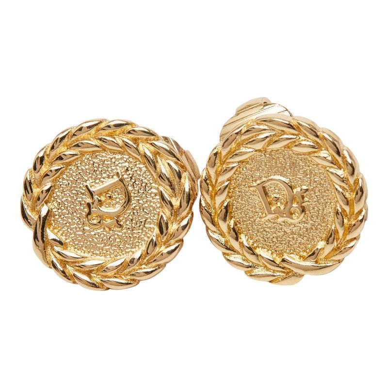 Dior Logo Vintage Round Earrings Gold Plated