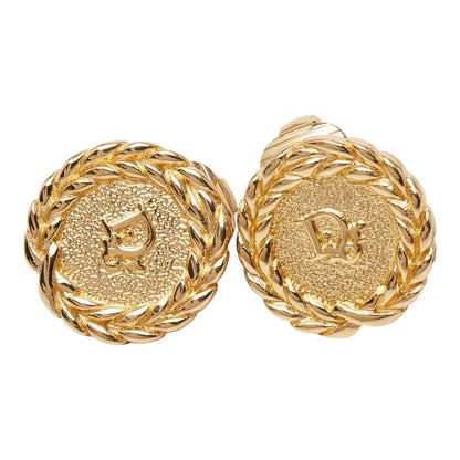 Dior Logo Vintage Round Earrings Gold Plated