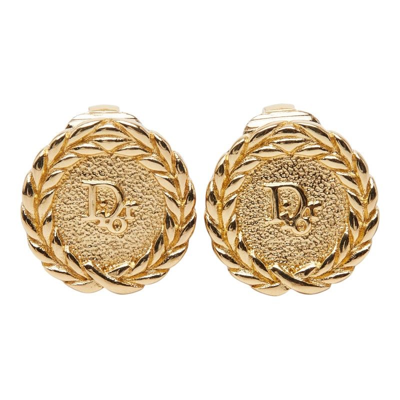 Dior Logo Vintage Round Earrings Gold Plated — view 2
