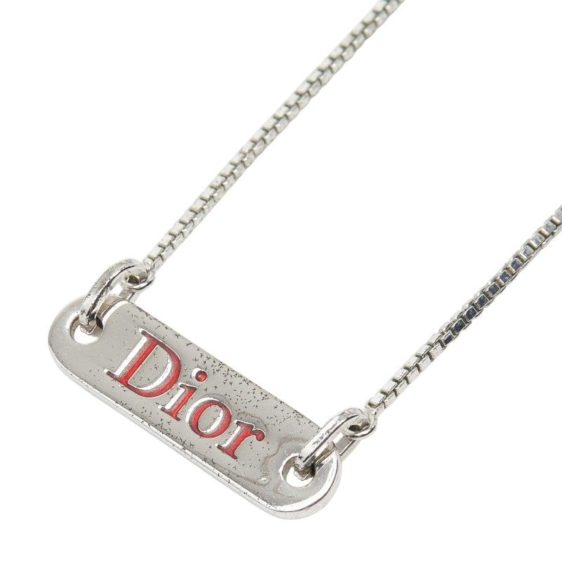 Dior Logo Plate Chain Pendant Neck Cles Silver Metal