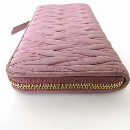 Miu Miu Miu Wallet Matelasse L-shaped Zipper Leather Dusty Pink Dull — view 7