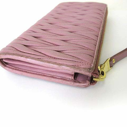 Miu Miu Miu Wallet Matelasse L-shaped Zipper Leather Dusty Pink Dull — view 5