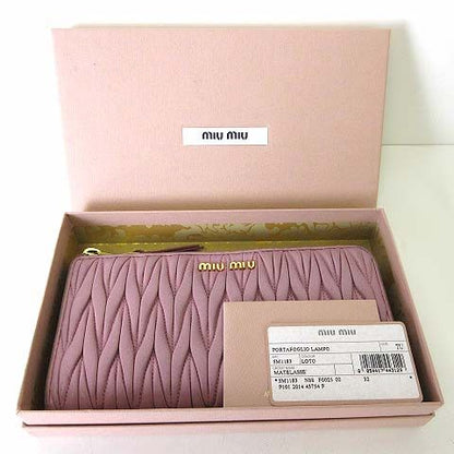 Miu Miu Miu Wallet Matelasse L-shaped Zipper Leather Dusty Pink Dull — view 2