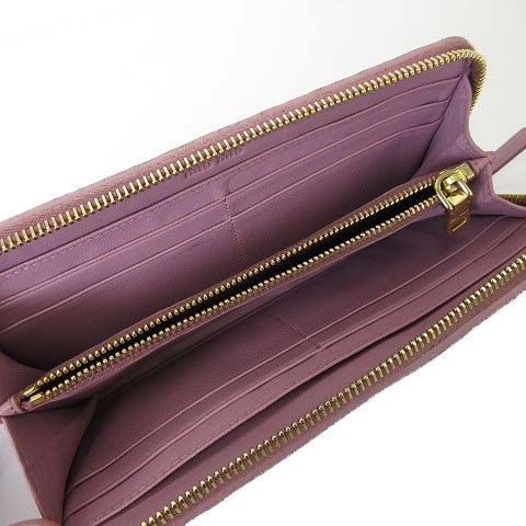 Miu Miu Miu Wallet Matelasse L-shaped Zipper Leather Dusty Pink Dull — view 4