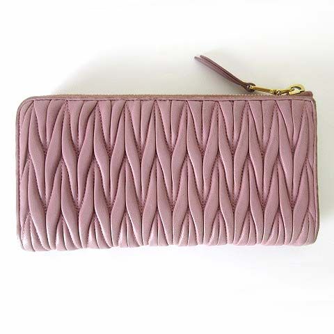 Miu Miu Miu Wallet Matelasse L-shaped Zipper Leather Dusty Pink Dull — view 3
