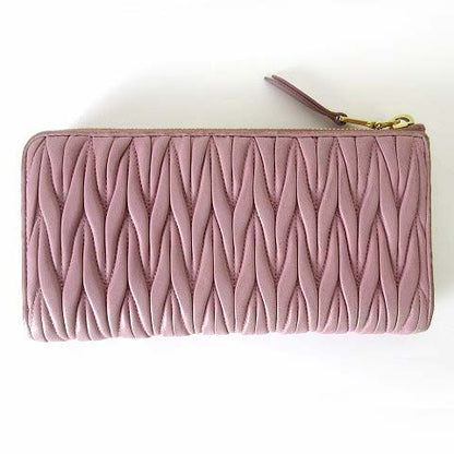 Miu Miu Miu Wallet Matelasse L-shaped Zipper Leather Dusty Pink Dull — view 3