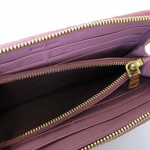 Miu Miu Miu Wallet Matelasse L-shaped Zipper Leather Dusty Pink Dull — view 9