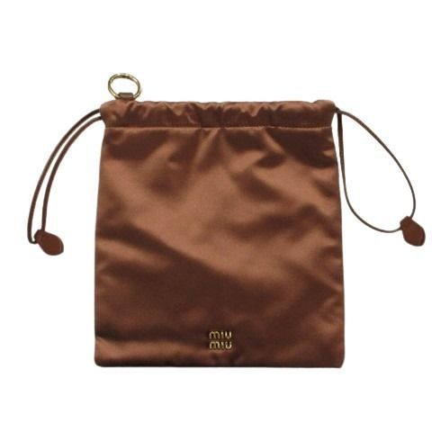 Miu Miu Miu Pouch Drawstring Satin Silk Brown Mini Bag
