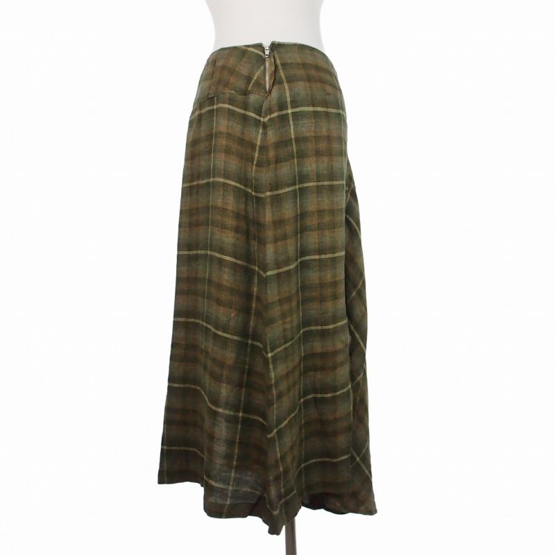 Max Mara Weekend Line Plaid Linen Skirt Long 42 Khaki — view 2