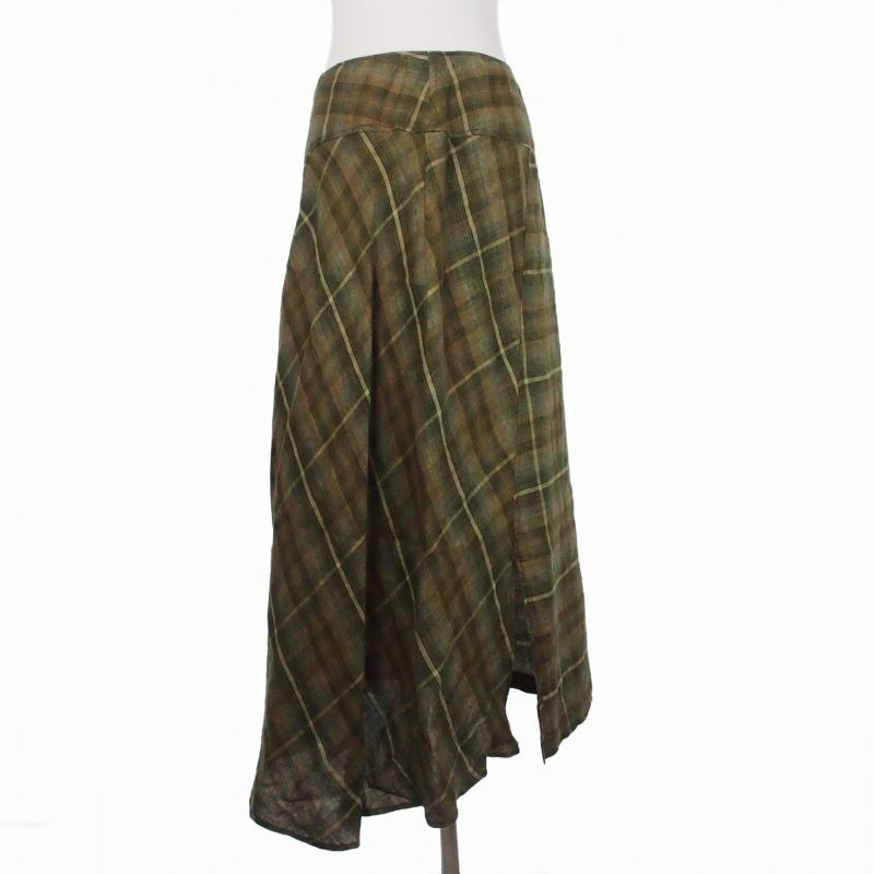 Max Mara Weekend Line Plaid Linen Skirt Long 42 Khaki