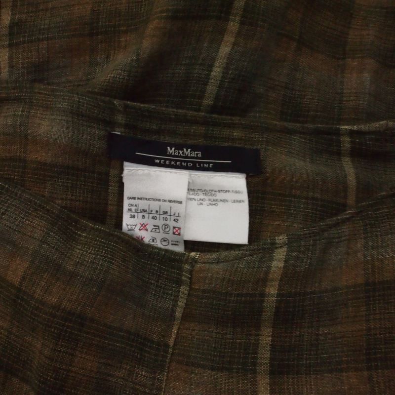 Max Mara Weekend Line Plaid Linen Skirt Long 42 Khaki — view 6