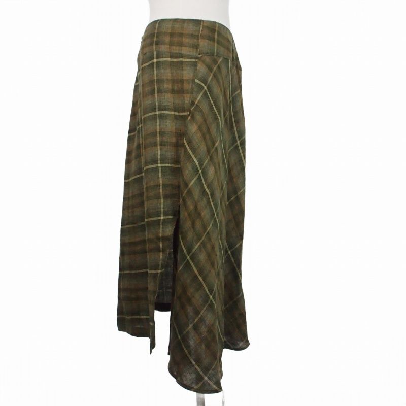 Max Mara Weekend Line Plaid Linen Skirt Long 42 Khaki — view 3