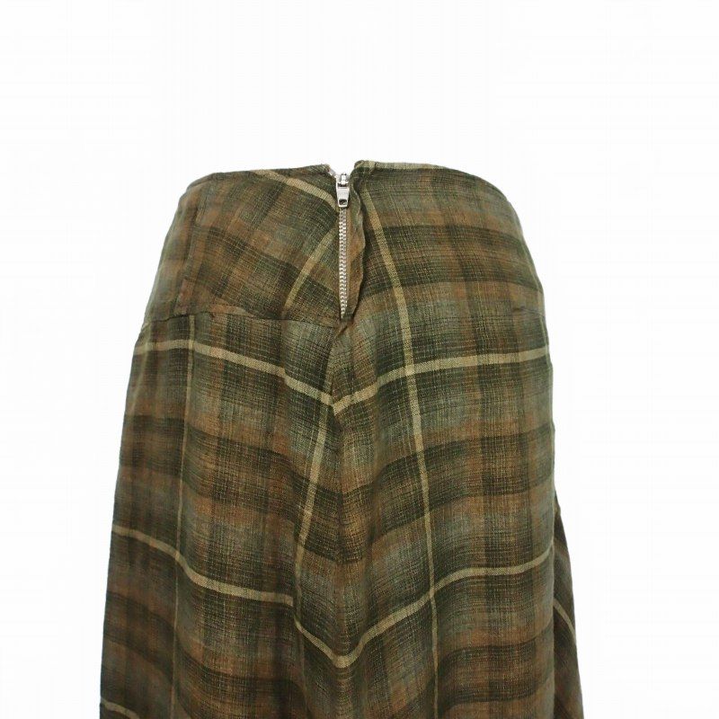 Max Mara Weekend Line Plaid Linen Skirt Long 42 Khaki — view 5