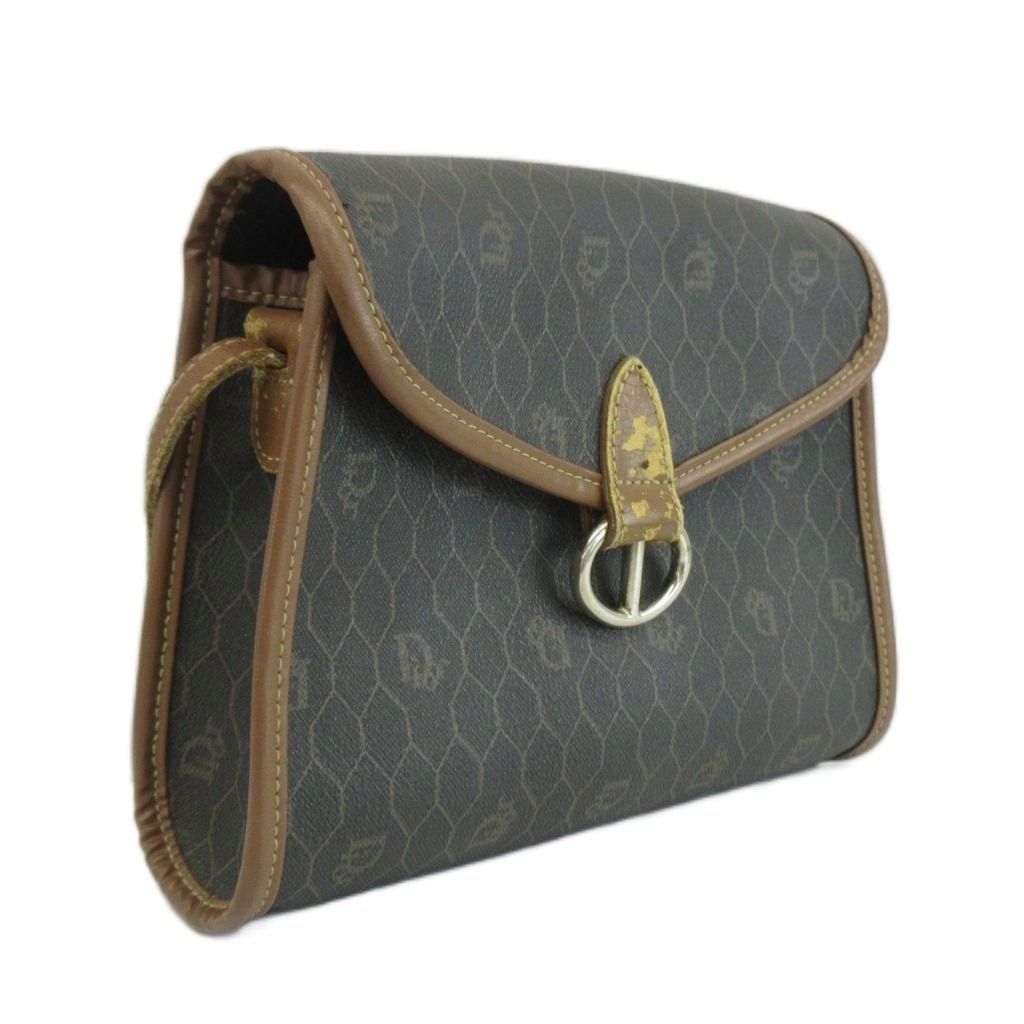 Dior Shoulder Bag Leather Honeycomb Pattern All Over Logo Black Brown — view 5
