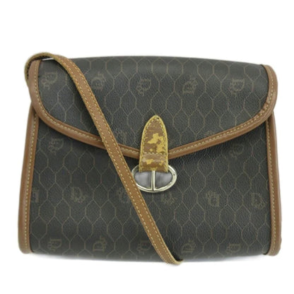 Dior Shoulder Bag Leather Honeycomb Pattern All Over Logo Black Brown