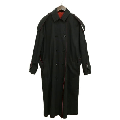 Celine Vintage Caped Trench Coat Overcoat Macadam Leather Button Black Brown