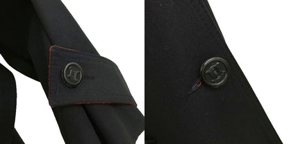 Celine Vintage Caped Trench Coat Overcoat Macadam Leather Button Black Brown